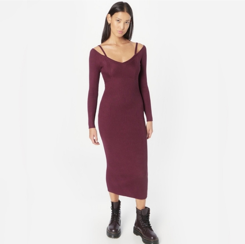 NWT Abercrombie & Fitch Midi Burgundy Cold Shoulder Sweater Dress